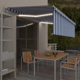 Toldo automático persiana LED sensor viento azul blanco 5x3 m de , Toldos - Ref: Foro24-3069351, Precio: 685,43 €, Descuento: %