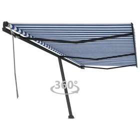 Toldo de pie retráctil manual azul y blanco 600x350 cm de , Toldos - Ref: Foro24-3069876, Precio: 668,65 €, Descuento: %