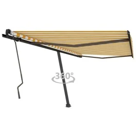 Toldo de pie retráctil manual amarillo y blanco 450x300 cm de , Toldos - Ref: Foro24-3069758, Precio: 458,06 €, Descuento: %