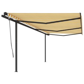Toldo retráctil manual con postes amarillo y blanco 6x3 m de , Toldos - Ref: Foro24-3070198, Precio: 561,02 €, Descuento: %
