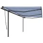 Toldo retráctil manual con postes azul y blanco 6x3,5 m de , Toldos - Ref: Foro24-3070276, Precio: 683,43 €, Descuento: %