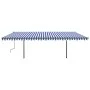 Toldo retráctil manual con postes azul y blanco 6x3,5 m de , Toldos - Ref: Foro24-3070276, Precio: 683,43 €, Descuento: %