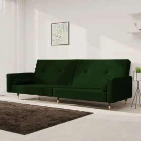 Sofá cama de 2 plazas con dos almohadas terciopelo verde oscuro de , Sofás - Ref: Foro24-375751, Precio: 283,01 €, Descuento: %
