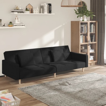 Sofá cama de 2 plazas con dos almohadas tela negro de , Sofás - Ref: Foro24-375801, Precio: 285,00 €, Descuento: %