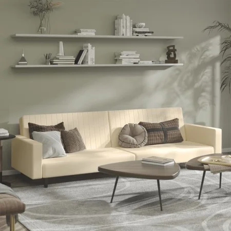 Sofá cama de 2 plazas terciopelo color crema de , Sofás - Ref: Foro24-375946, Precio: 260,54 €, Descuento: %