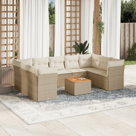Juego de sofás jardín con cojines beige 10 pzas ratán sintético de , Conjuntos de jardín - Ref: Foro24-3223804, Precio: 631,3...