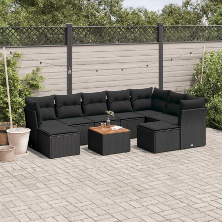 Set de sofás de jardín 10 pzas cojines ratán sintético negro de , Conjuntos de jardín - Ref: Foro24-3223962, Precio: 569,17 €...
