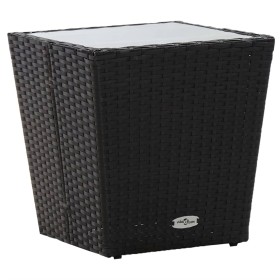 Mesa de centro ratán PE y vidrio templado negro 41,5x41,5x43 cm de vidaXL, Mesas de jardín - Ref: Foro24-46195, Precio: 63,88...