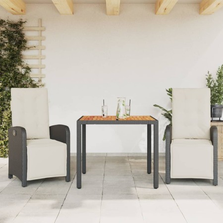 Mesita y sillas con cojines 3 piezas ratán sintético negro de , Conjuntos de jardín - Ref: Foro24-3212468, Precio: 406,51 €, ...