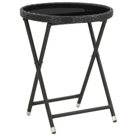 Mesa de centro ratán sintético y vidrio templado negro 60 cm de vidaXL, Mesas de jardín - Ref: Foro24-46203, Precio: 60,67 €,...