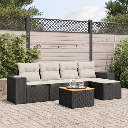 Set de sofás de jardín 6 piezas y cojines ratán sintético negro de , Conjuntos de jardín - Ref: Foro24-3225419, Precio: 324,7...