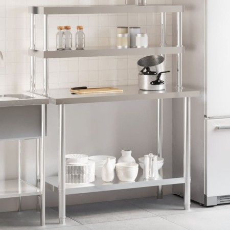 Mesa de trabajo para cocina con estante acero inox 110x55x150cm de , Restauración - Ref: Foro24-3208907, Precio: 296,64 €, De...