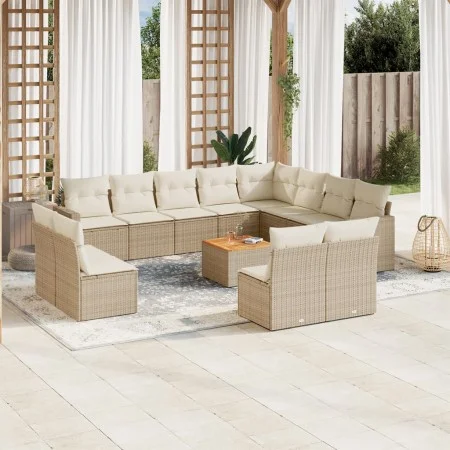 Set sofás de jardín con cojines 13 pzas ratán sintético beige by , Modular outdoor sofas - Ref: Foro24-3224371, Price: 882,95...
