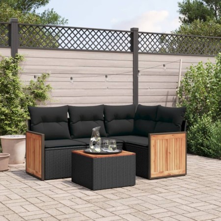 Set de muebles de jardín 5 pzas y cojines ratán sintético negro de , Conjuntos de jardín - Ref: Foro24-3260018, Precio: 332,9...
