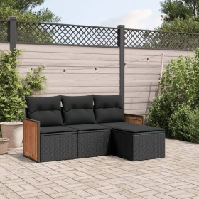 Juego de sofás jardín 4 pzas con cojines ratán sintético negro de , Conjuntos de jardín - Ref: Foro24-3259983, Precio: 255,89...