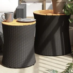 Mesas auxiliares jardín 2 pzas superficie de madera ratán negro by , Garden tables - Ref: Foro24-366288, Price: 114,96 €, Dis...