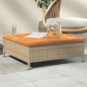 Mesa de jardín ratán y madera de acacia beige 70x70x25 cm de , Mesas de jardín - Ref: Foro24-3281631, Precio: 80,69 €, Descue...