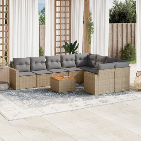 Juego de sofás jardín con cojines beige 10 pzas ratán sintético de , Sofás modulares de exterior - Ref: Foro24-3224281, Preci...