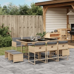 Set comedor de jardín 11 pzas con cojines ratán sintético beige de , Conjuntos de jardín - Ref: Foro24-3211332, Precio: 483,2...