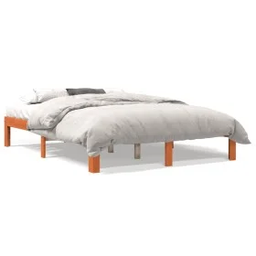 Estructura de cama madera maciza pino marrón cera 135x190 cm de , Camas y somieres - Ref: Foro24-844166, Precio: 103,71 €, De...