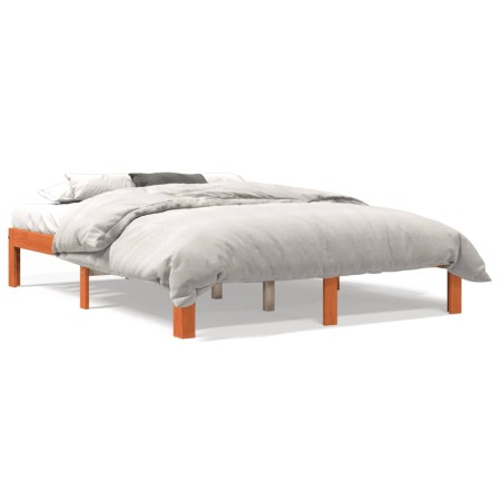 Estructura de cama madera maciza pino marrón cera 135x190 cm de , Camas y somieres - Ref: Foro24-844166, Precio: 104,87 €, De...
