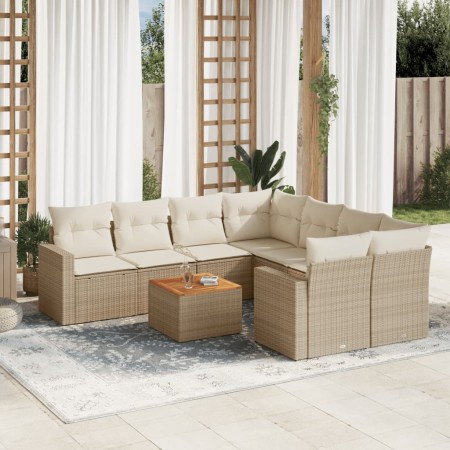 Set de sofás de jardín 9 pzas con cojines ratán sintético beige de , Conjuntos de jardín - Ref: Foro24-3224049, Precio: 577,6...