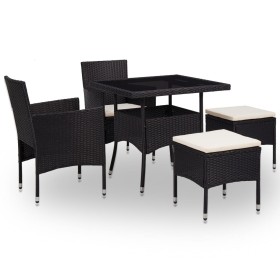 Muebles de jardín 5 piezas ratán sintético y vidrio negro de vidaXL, Conjuntos de jardín - Ref: Foro24-46175, Precio: 232,04 ...