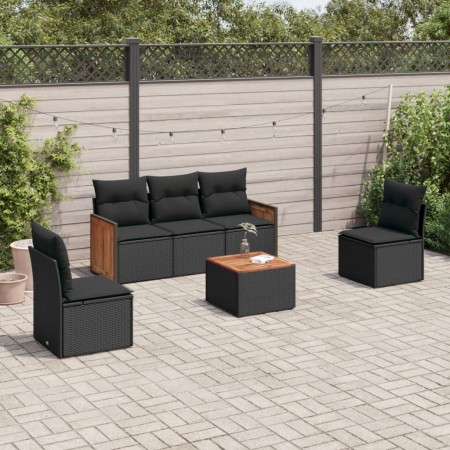 Set de sofás de jardín 6 piezas y cojines ratán sintético negro de , Conjuntos de jardín - Ref: Foro24-3259934, Precio: 341,6...