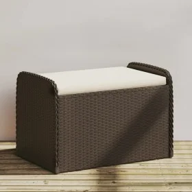 Banco de almacenaje y cojín ratán sintético marrón 80x51x52 cm de , Bancos de jardín - Ref: Foro24-365732, Precio: 123,04 €, ...
