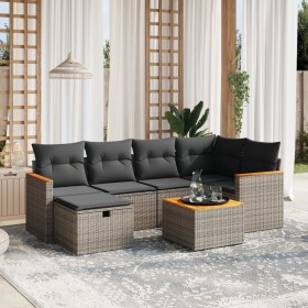 Set de sofás de jardín 7 piezas con cojines ratán PE gris de , Conjuntos de jardín - Ref: Foro24-3265309, Precio: 383,92 €, D...
