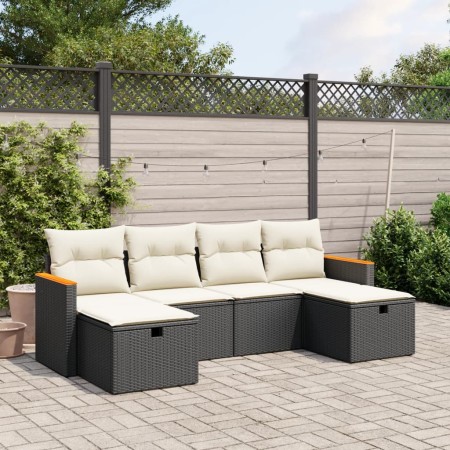 Set de sofás de jardín 6 piezas y cojines ratán sintético negro de , Conjuntos de jardín - Ref: Foro24-3265340, Precio: 321,4...