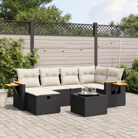 Set de comedor de jardín 7 pzas y cojines ratán sintético negro de , Conjuntos de jardín - Ref: Foro24-3265522, Precio: 417,0...