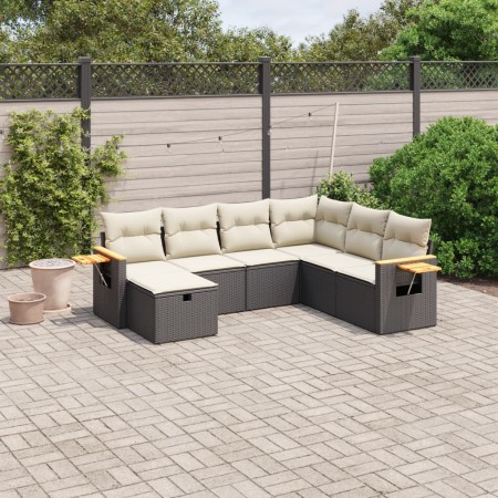 Set de comedor de jardín 7 pzas y cojines ratán sintético negro de , Conjuntos de jardín - Ref: Foro24-3265543, Precio: 409,8...