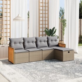 Juego de sofás jardín con cojines beige mezcla 5 pzas ratán PE de , Conjuntos de jardín - Ref: Foro24-3265721, Precio: 302,26...