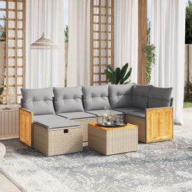 Juego de sofás jardín con cojines beige mezcla 7 pzas ratán PE de , Conjuntos de jardín - Ref: Foro24-3265742, Precio: 417,84...