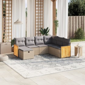 Juego de sofás jardín con cojines beige mezcla 7 pzas ratán PE de , Conjuntos de jardín - Ref: Foro24-3265763, Precio: 430,05...