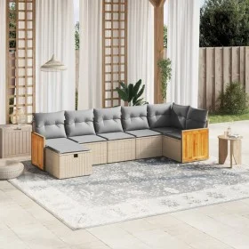 Juego de sofás jardín con cojines beige mezcla 7 pzas ratán PE de , Conjuntos de jardín - Ref: Foro24-3265749, Precio: 454,74...
