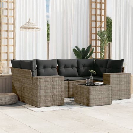 Set de sofás de jardín 7 piezas con cojines ratán PE gris de , Sofás modulares de exterior - Ref: Foro24-3222319, Precio: 440...