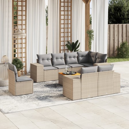 Set de sofás de jardín 9 pzas con cojines ratán sintético beige de , Conjuntos de jardín - Ref: Foro24-3225541, Precio: 606,9...