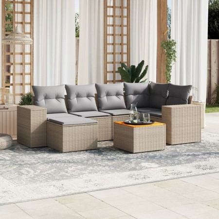 Set sofás de jardín 7 piezas y cojines ratán sintético beige de , Conjuntos de jardín - Ref: Foro24-3225548, Precio: 425,23 €...