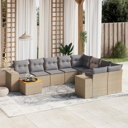 Juego de sofás jardín con cojines beige 10 pzas ratán sintético de , Conjuntos de jardín - Ref: Foro24-3225611, Precio: 590,0...