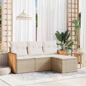 Juego de sofás jardín con cojines 4 pzas ratán sintético beige de , Conjuntos de jardín - Ref: Foro24-3227584, Precio: 239,04...