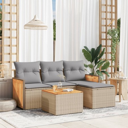 Juego de sofás jardín con cojines 5 pzas ratán sintético beige de , Conjuntos de jardín - Ref: Foro24-3227592, Precio: 276,17...