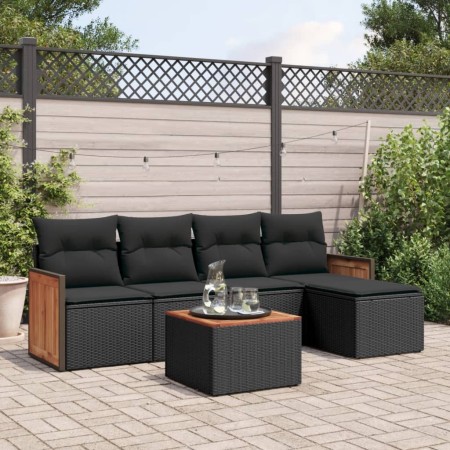 Set de sofás de jardín 6 piezas y cojines ratán sintético negro de , Conjuntos de jardín - Ref: Foro24-3227602, Precio: 332,1...