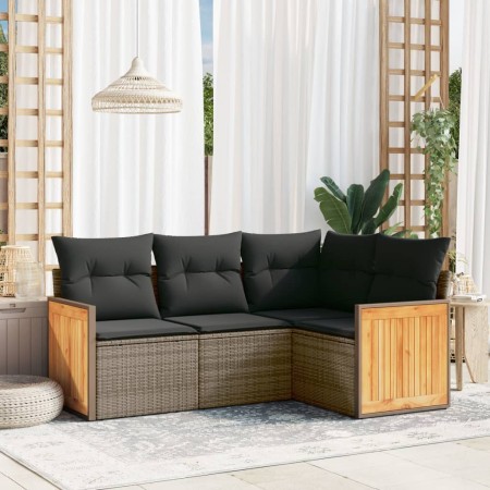 Set de sofás de jardín 4 pzas y cojines ratán sintético gris de , Conjuntos de jardín - Ref: Foro24-3227614, Precio: 272,21 €...