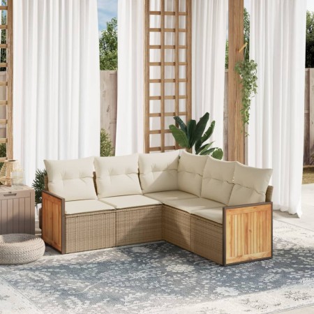 Juego de sofás jardín con cojines 5 pzas ratán sintético beige de , Conjuntos de jardín - Ref: Foro24-3227640, Precio: 332,40...