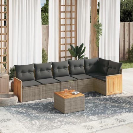 Set de sofás de jardín 7 piezas con cojines ratán PE gris de , Conjuntos de jardín - Ref: Foro24-3227677, Precio: 410,20 €, D...