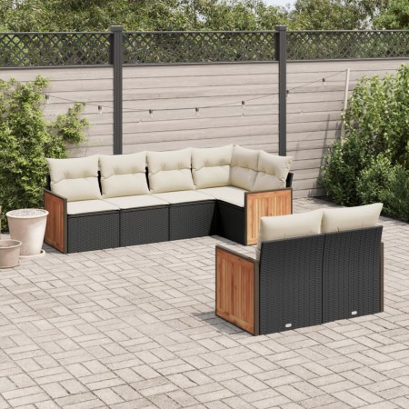 Set de comedor de jardín 7 pzas y cojines ratán sintético negro de , Conjuntos de jardín - Ref: Foro24-3227820, Precio: 451,2...