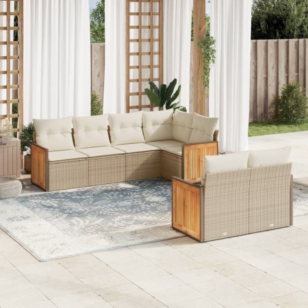 Set sofás de jardín 7 piezas y cojines ratán sintético beige de , Conjuntos de jardín - Ref: Foro24-3227822, Precio: 467,42 €...