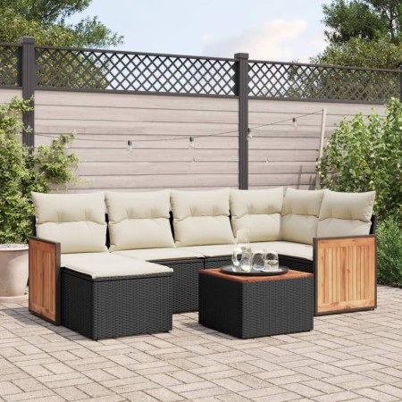 Set de comedor de jardín 7 pzas y cojines ratán sintético negro de , Conjuntos de jardín - Ref: Foro24-3227862, Precio: 386,5...